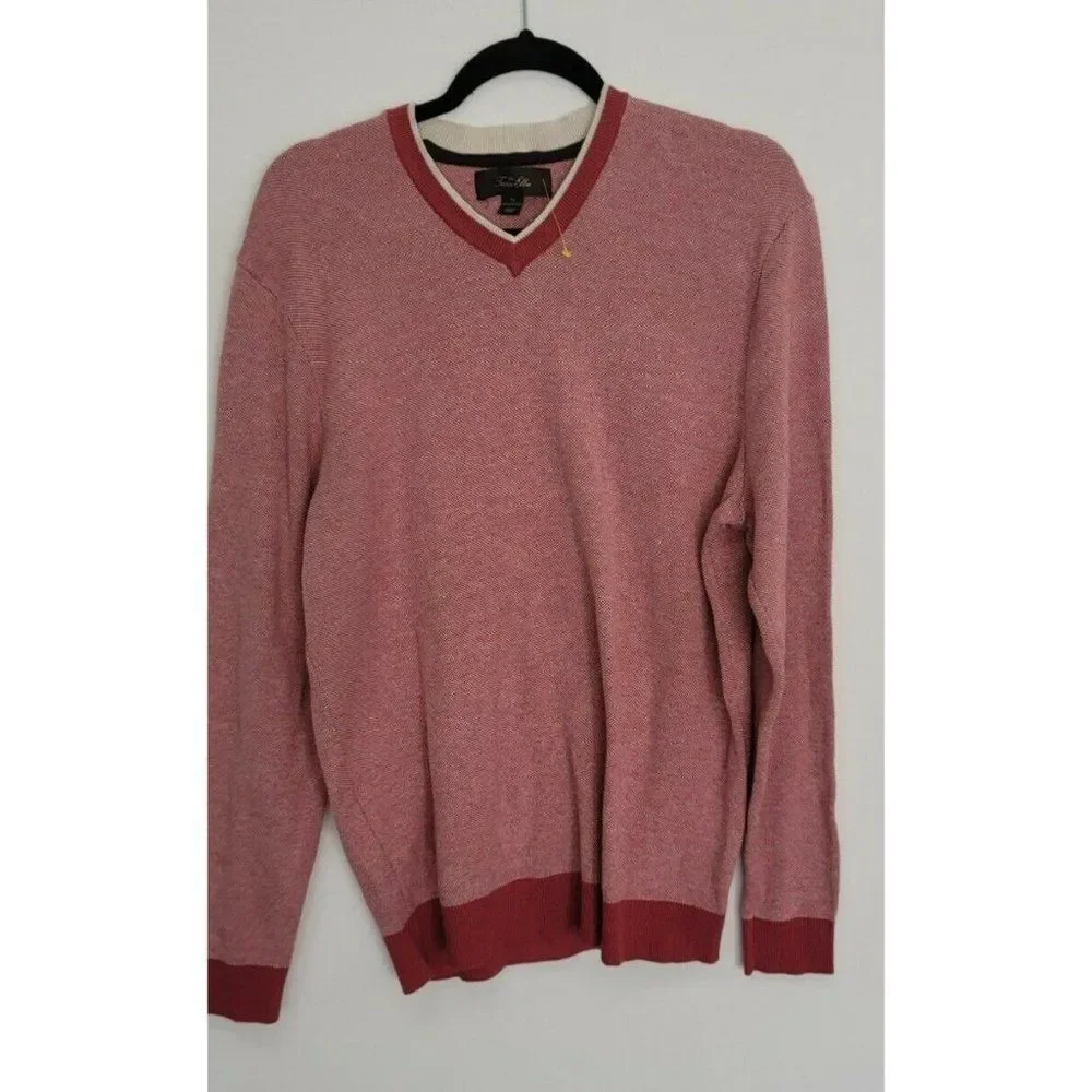 Tasso Elba Collezione Red Two Tone V-Neck Long Sleeve Sweater M